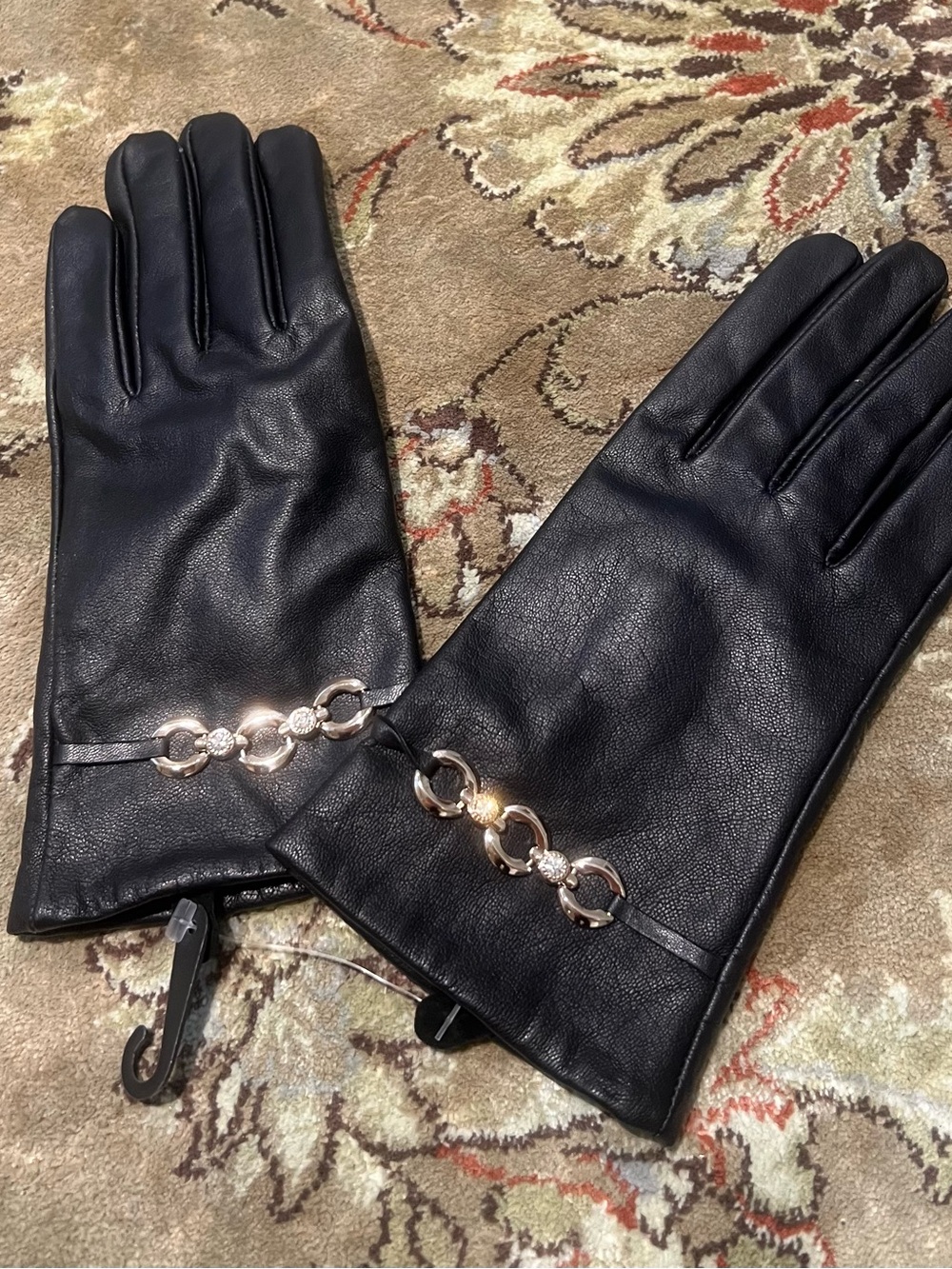 Genuine Black Leather Women’s gloves with Gold Accent